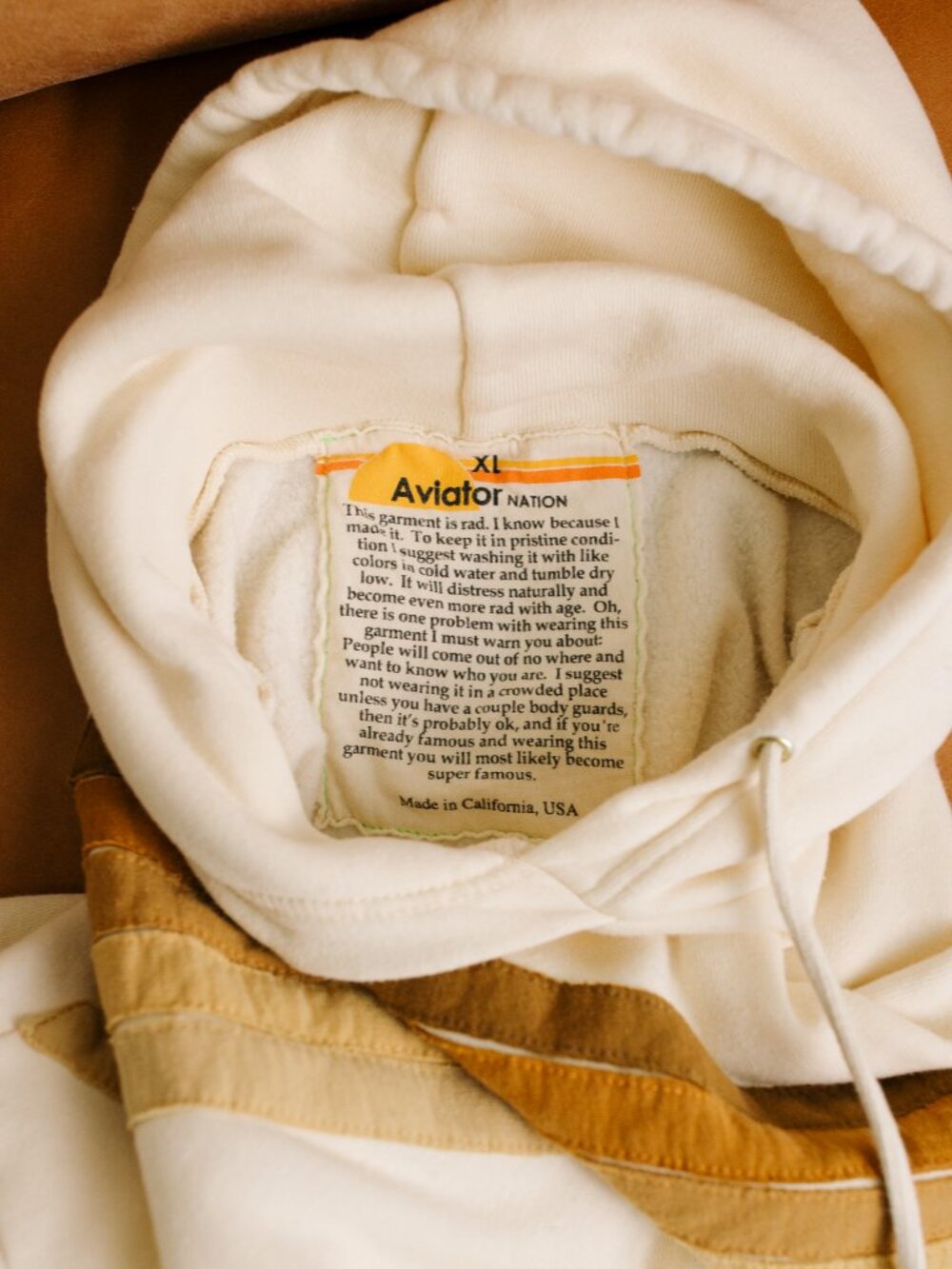 Aviator Nation Vintage White Tan 5 Stripe Relaxed Pullover Hoodie XL - Picture 7 of 8